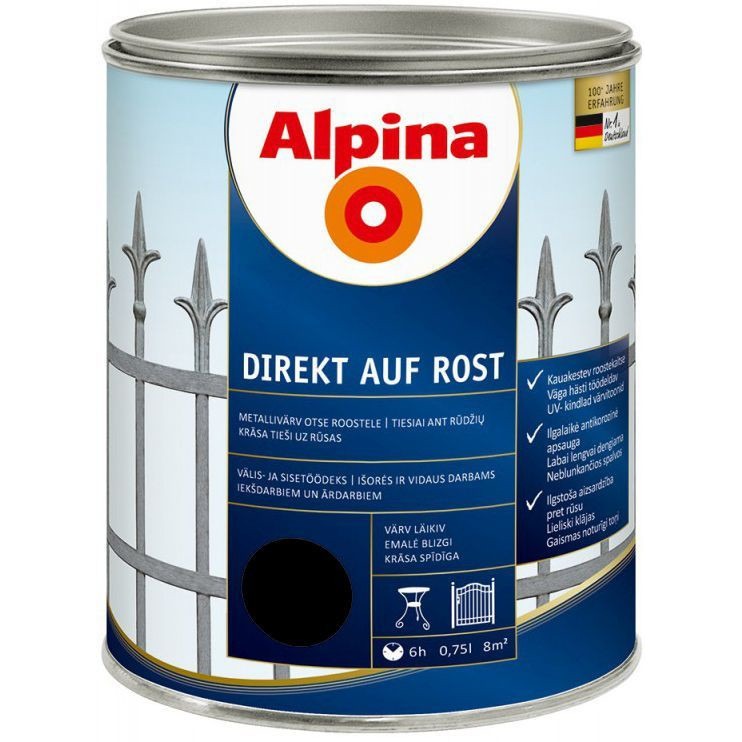 Metallivärv Alpina Direkt Auf Rost 0,75L veinipunane läikiv