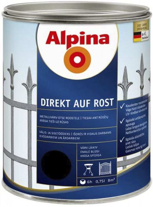 Metallivärv Alpina Direkt Auf Rost 750 ml must läikiv