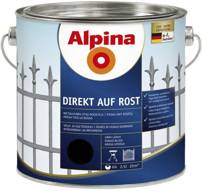 Metallivärv Alpina Direkt Auf Rost 2,5L must läikiv