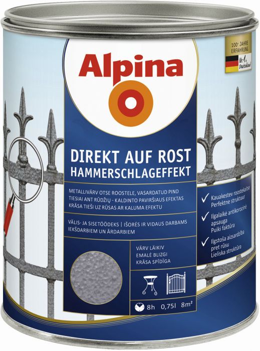 Metallivärv Alpina Direkt Auf Rost Hammerschlageffekt 750 ml, sinine vasardatud