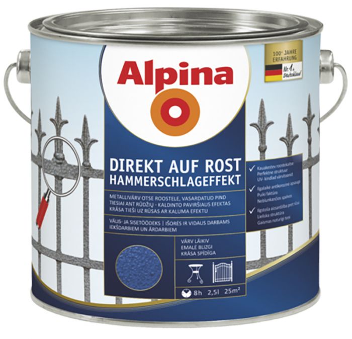 Metallivärv Alpina Direkt Auf Rost Hammerschlageffekt 2,5 l, sinine vasardatud