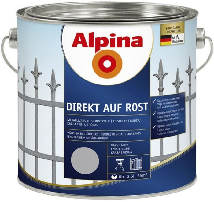 Metallivärv Alpina Direkt Auf Rost 2,5L hall läikiv
