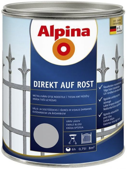 Metallivärv Alpina Direkt Auf Rost 750 ml hall läikiv