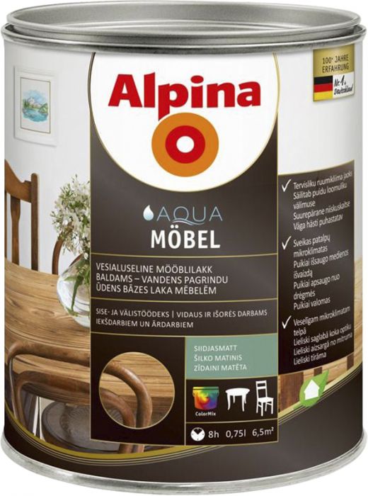 Mööblilakk vesialuseline Alpina Aqua Möbel 0,75 l siidmatt