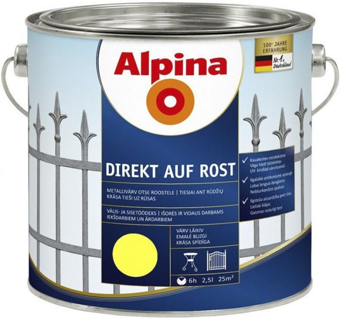 Metallivärv Alpina Direkt Auf Rost 2,5L kollane läikiv