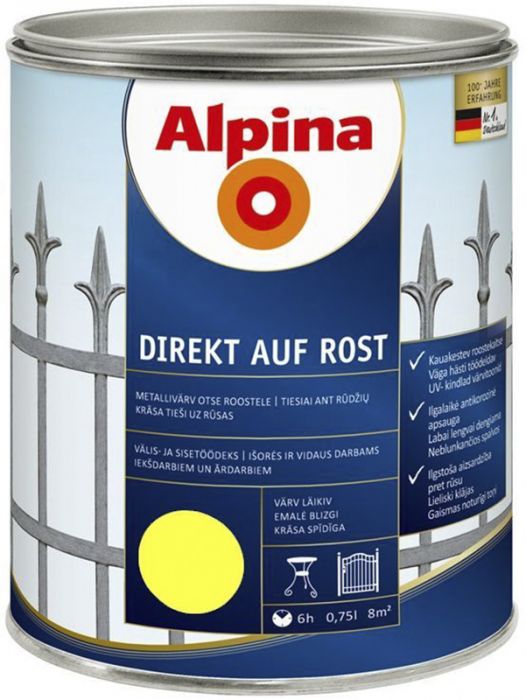 Metallivärv Alpina Direkt Auf Rost 750 ml kollane läikiv