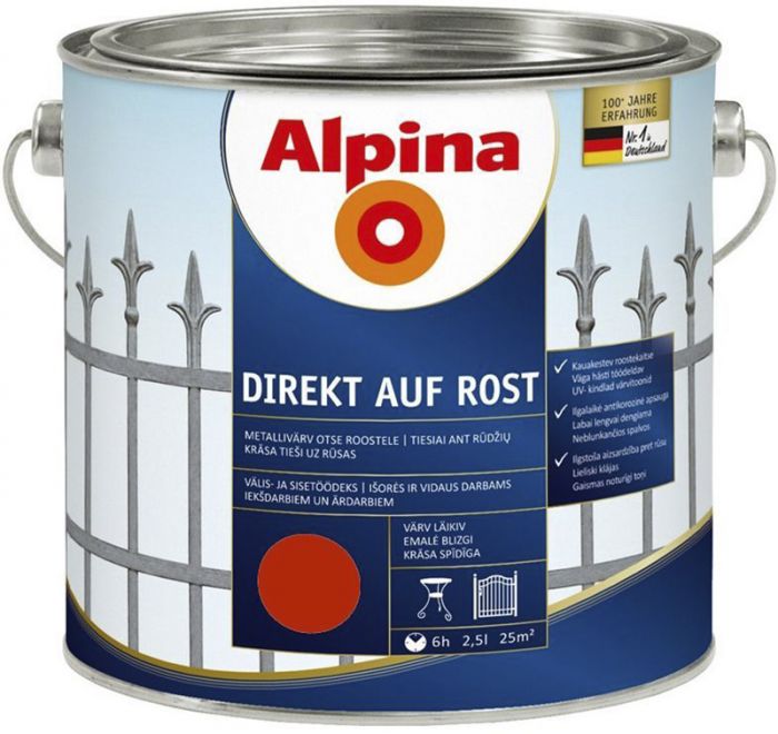 Metallivärv Alpina Direkt Auf Rost 2,5L punane läikiv