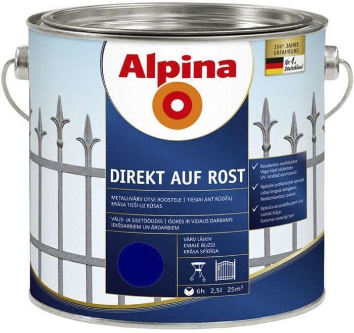 Metallivärv Alpina Direkt Auf Rost 2,5L tumesinine läikiv