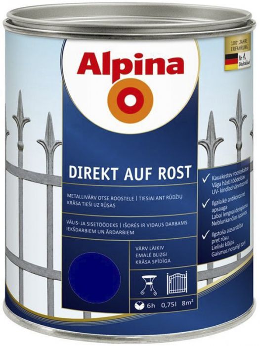 Metallivärv Alpina Direkt Auf Rost 750 ml tumesinine läikiv