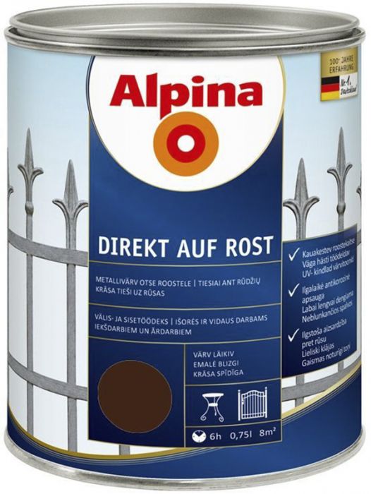 Metallivärv Alpina Direkt Auf Rost 750ml šokolaadipruun läikiv