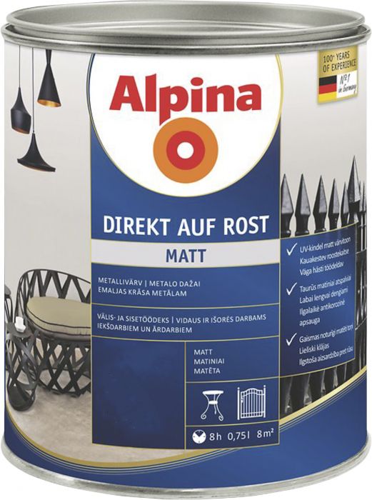 Metallivärv Alpina Direkt Auf Rost 300 ml must