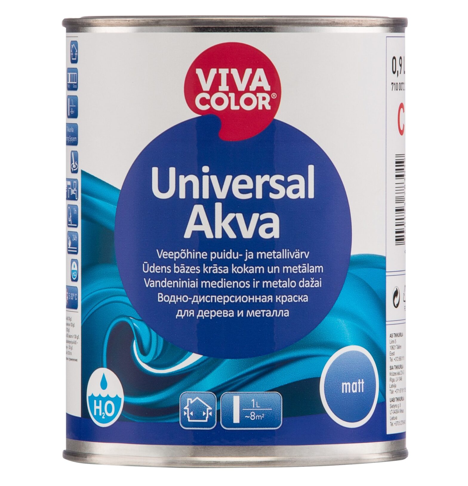 VÄRV PUIT- JA METALLPINDADELE UNIVERSAL AKVA MATT A 0,9L