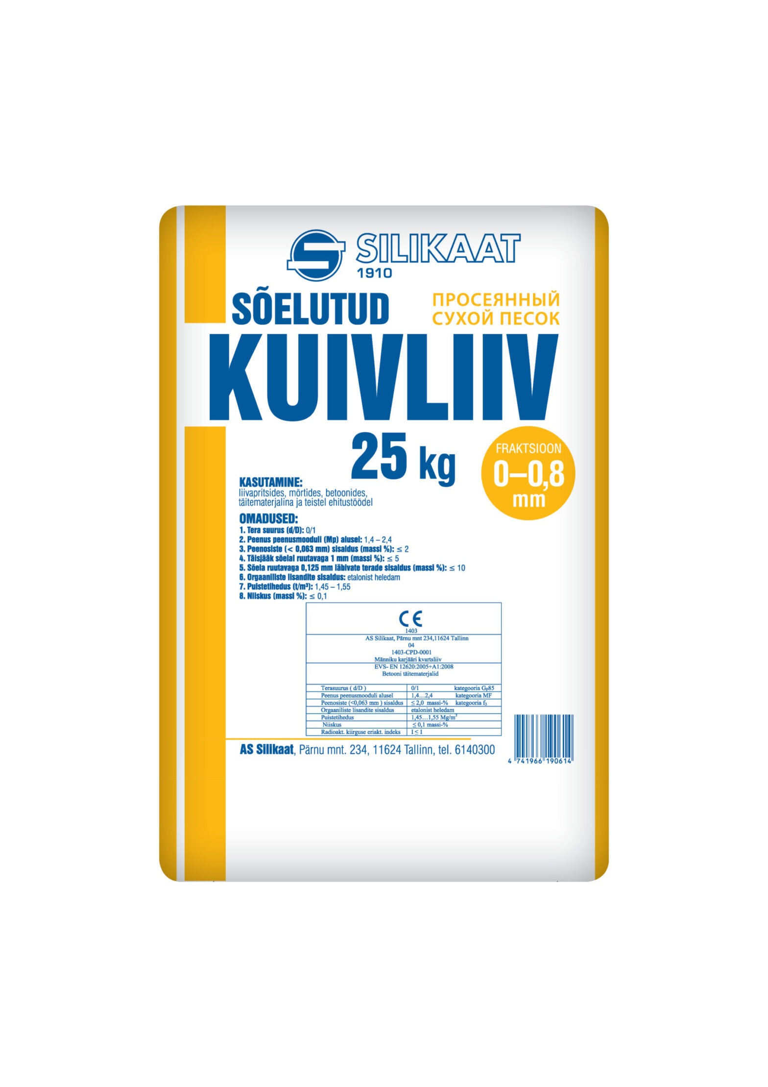 KUIVLIIV SILIKAAT 0-0,8MM 25kg