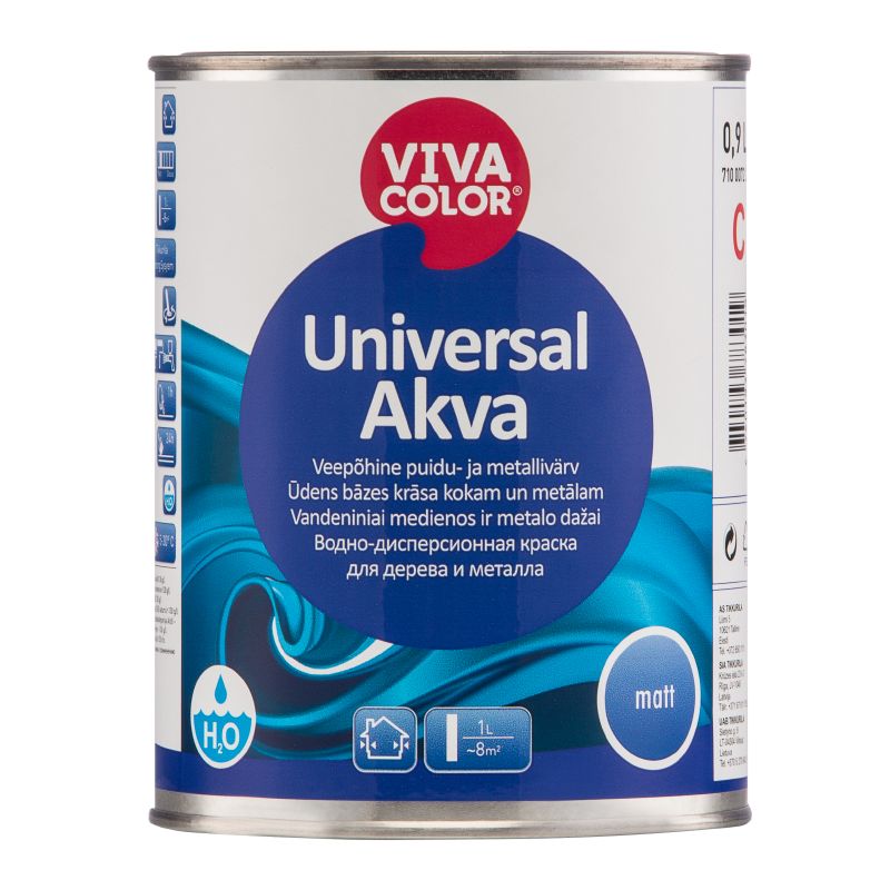 PUIDU- JA METALLIVÄRV UNIVERSAL AKVA MATT A 0,9L