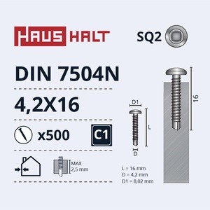 Isekeermestavad kruvid Haushalt DIN 7504N, 4.2x16 mm, 500 tk