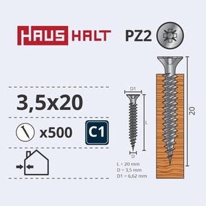 Puidukruvi Haushalt PZ2, 3.5x20 mm, valge, 500 tk