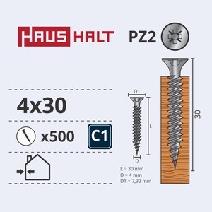 Puidukruvi Haushalt PZ2, 4x30 mm, valge, 500 tk