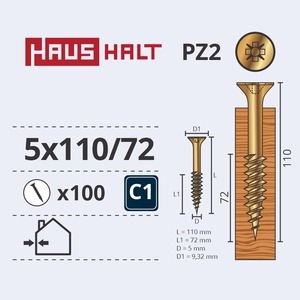 Puidukruvi Haushalt PZ2, 5 x 110 mm, kollane, 100 tk