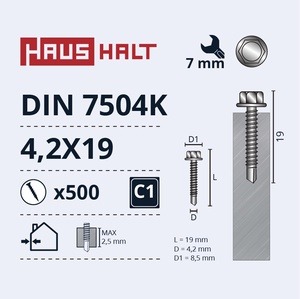 Isekeermestavad kruvid Haushalt DIN 7504K, 4.2x19 mm, 500 tk