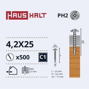 Isekeermestavad kruvid Haushalt DIN 14566, 4.2x25 mm, 500 tk