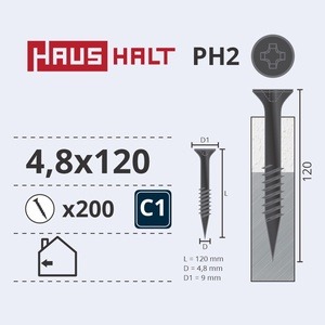 Puidukruvi Haushalt, 4.8 x 120 mm, hall, 200 tk