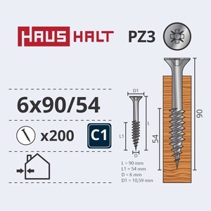 Puidukruvi Haushalt PZ3, 6 x 90 mm, valge, 200 tk