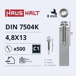 Isekeermestavad kruvid Haushalt DIN 7504K, 4.8x13 mm, 500 tk