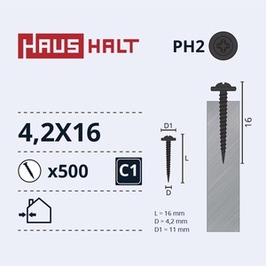 Isekeermestavad kruvid Haushalt DIN 14566, 4.2x16 mm, 500 tk