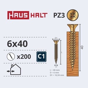 Puidukruvi Haushalt PZ3, 6 x 40 mm, kollane, 200 tk