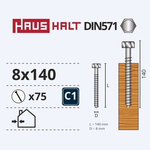 Puidukruvi Haushalt, 8 x 140 mm, 75 tk