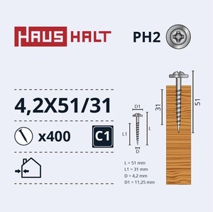 Isekeermestavad kruvid Haushalt DIN 14566, 4.2x51 mm, 400 tk