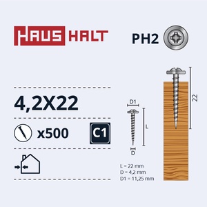 Isekeermestavad kruvid Haushalt DIN 14566, 4.2x22 mm, 500 tk