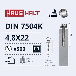 Isekeermestavad kruvid Haushalt DIN 7504K, 4.8x22 mm, 500 tk