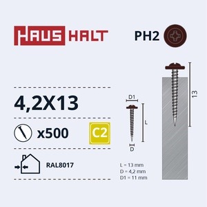 Isekeermestavad kruvid Haushalt DIN 14566, 4.2x13 mm, 500 tk