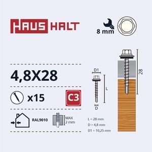 Isekeermestavad kruvid Haushalt DIN 7504K, 4.8x28 mm, 250 tk