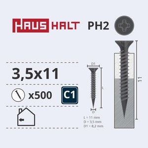 Puidukruvi Haushalt, 3.5 x 11 mm, hall, 500 tk