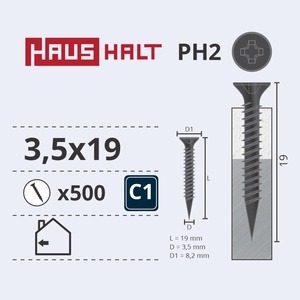 Puidukruvi Haushalt, 3.5 x 19 mm, hall, 500 tk