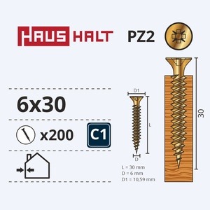 Puidukruvi Haushalt PZ2, 6 x 30 mm, kollane, 200 tk