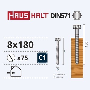 Puidukruvi Haushalt, 8 x 180 mm, 75 tk