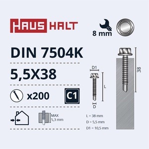 Isekeermestavad kruvid Haushalt DIN 7504K, 5.5x38 mm, 200 tk