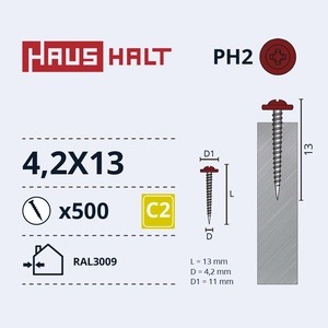 Isekeermestavad kruvid Haushalt DIN 14566, 4.2x13 mm, 500 tk