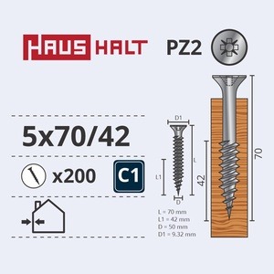 Puidukruvi Haushalt PZ2, 5 x 70 mm, valge, 200 tk