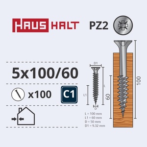 Puidukruvi Haushalt PZ2, 5 x 100 mm, valge, 100 tk