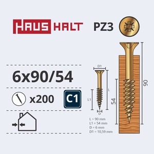 Puidukruvi Haushalt PZ3, 6 x 90 mm, kollane, 200 tk