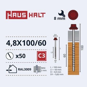 Isekeermestavad kruvid Haushalt DIN 7504K, 4.8x100 mm/60 mm, 50 tk