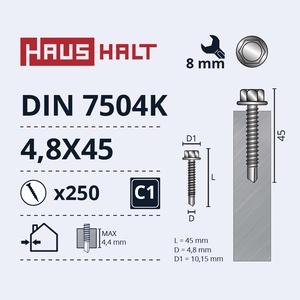 Isekeermestavad kruvid Haushalt DIN 7504K, 4.8x45 mm, 250 tk