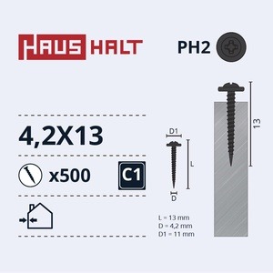 Isekeermestavad kruvid Haushalt DIN 14566, 4.2x13 mm, 500 tk