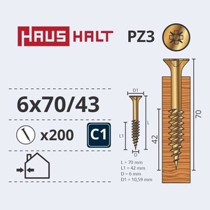 Puidukruvi Haushalt PZ3, 6 x 70 mm, kollane, 200 tk