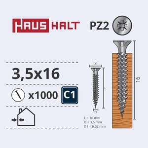 Puidukruvi Haushalt PZ2, 3.5x16 mm, valge, 1000 tk