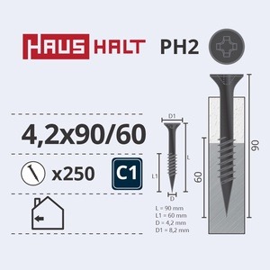 Puidukruvi Haushalt, 4.2 x 90 mm, hall, 250 tk